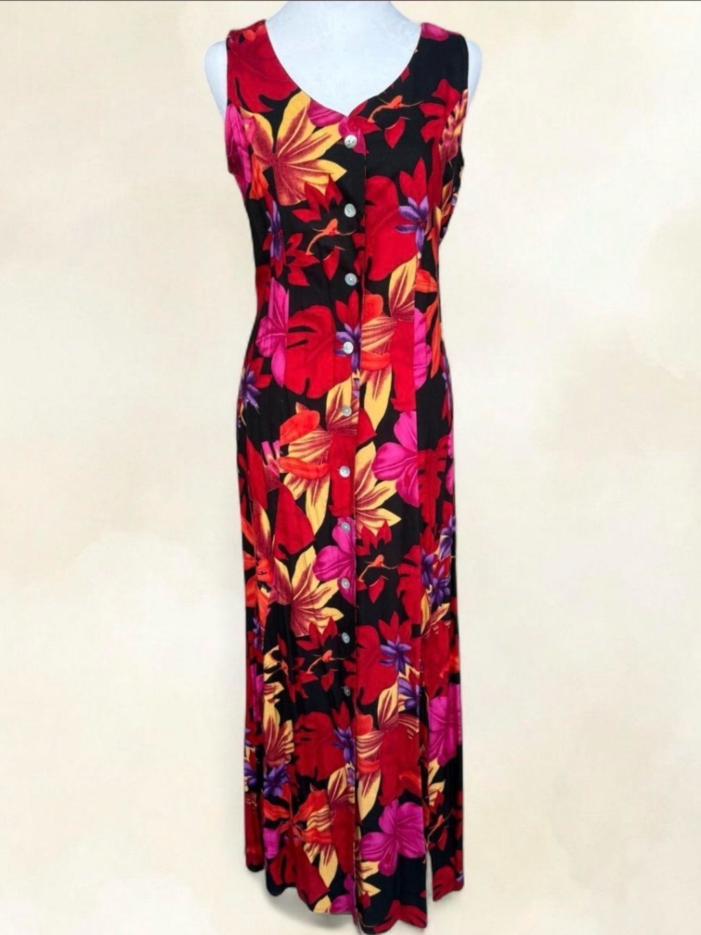 Y2K Tropical Floral Maxi Dress Back Cutout Beaded Tie Premier International S